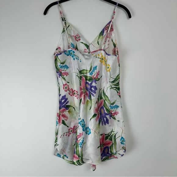 Morgan Taylor Intimates Slip Dress Size Medium White Floral Satin Y2K Girlcore - Picture 2 of 9